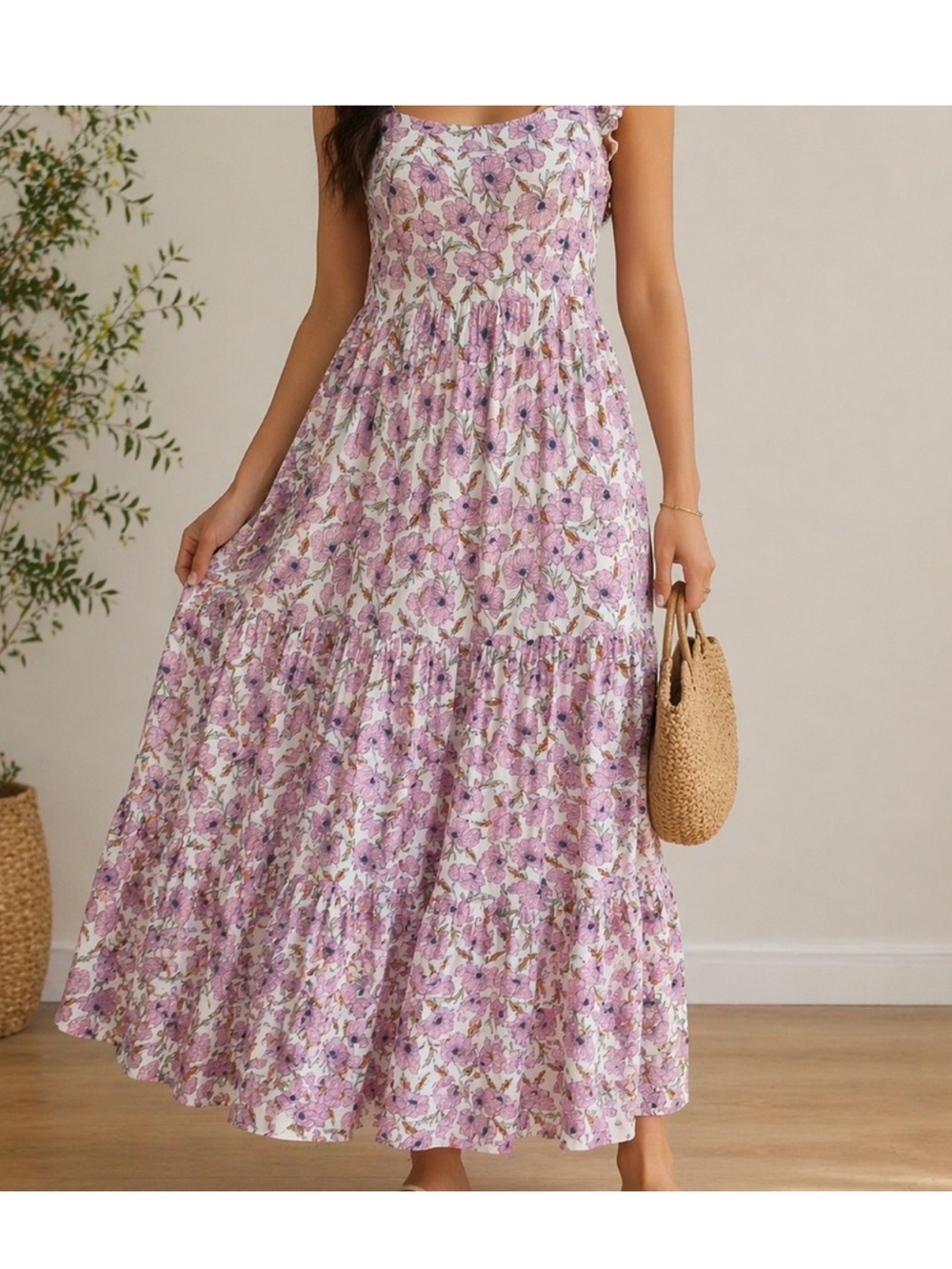 Haute Hippie Pink Floral Tiered Maxi Dress, Size XS